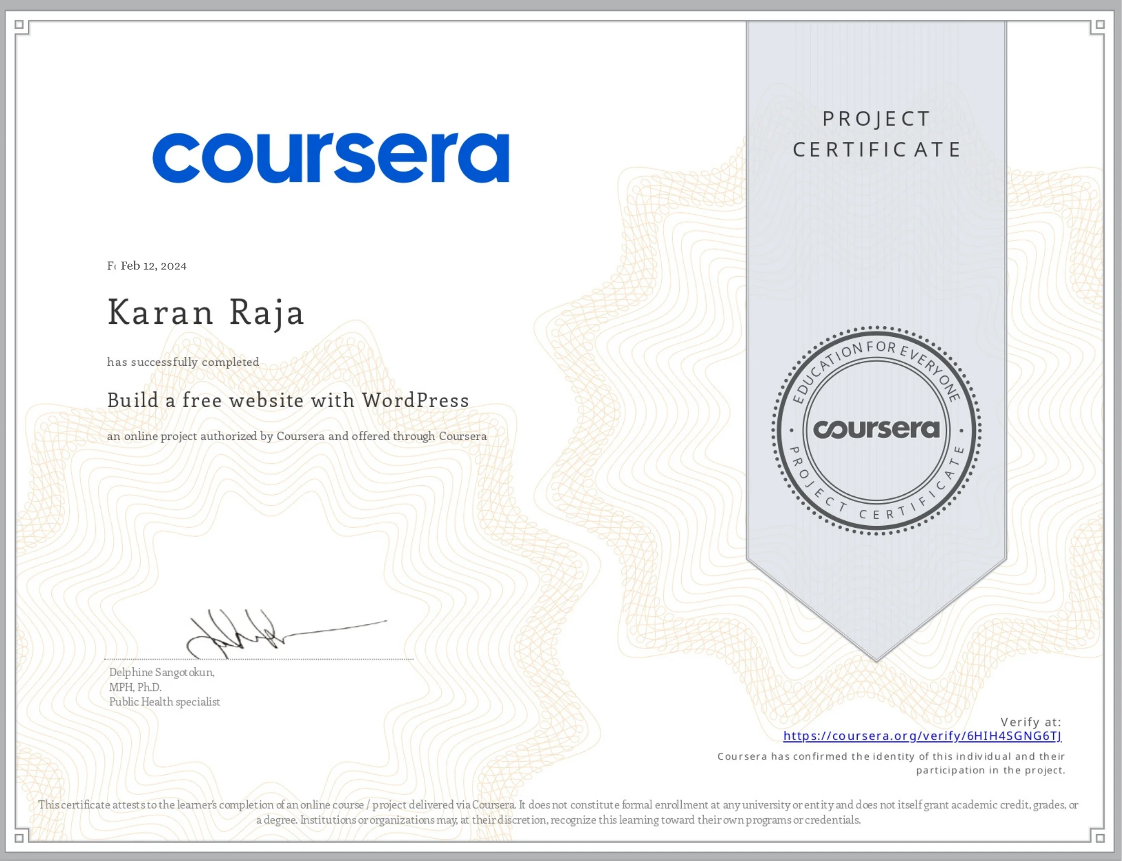 Coursera Website development Certificate