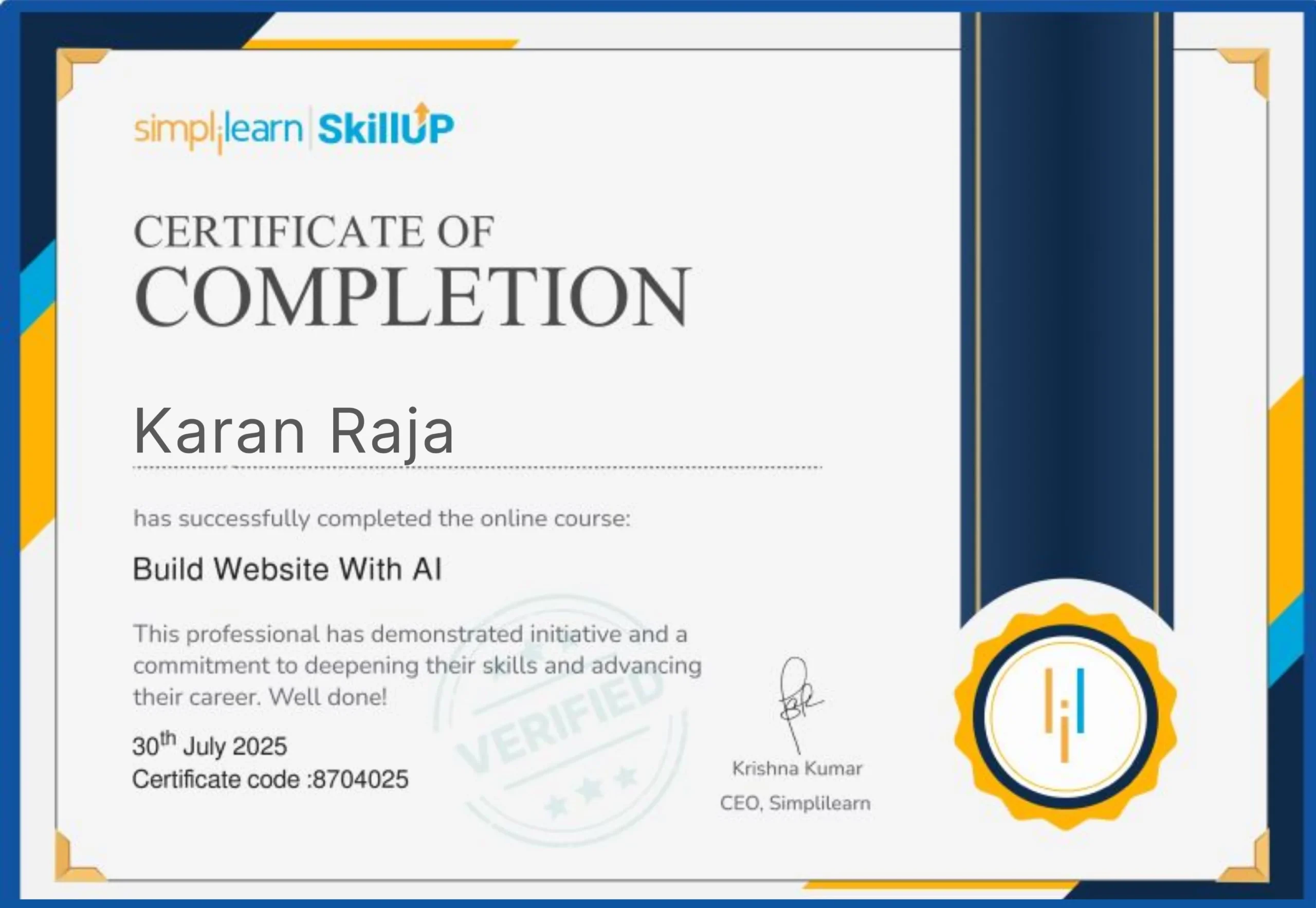 Simple Learn Skillup Certificate